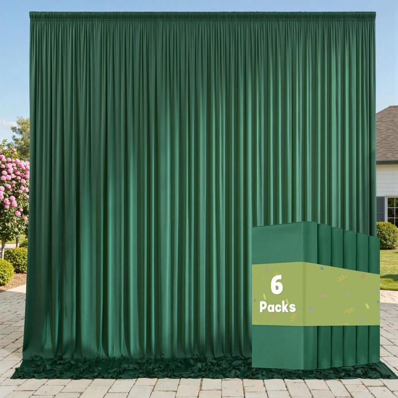 30ft x 10ft Wrinkle Free Hunter Green Backdrop Curtains for Parties, 6 Panels 5x10ft Polyester Green Photo Backdrop Drapes for Wedding Party Photography Background Jungle Theme Birthday Decor - Image 1