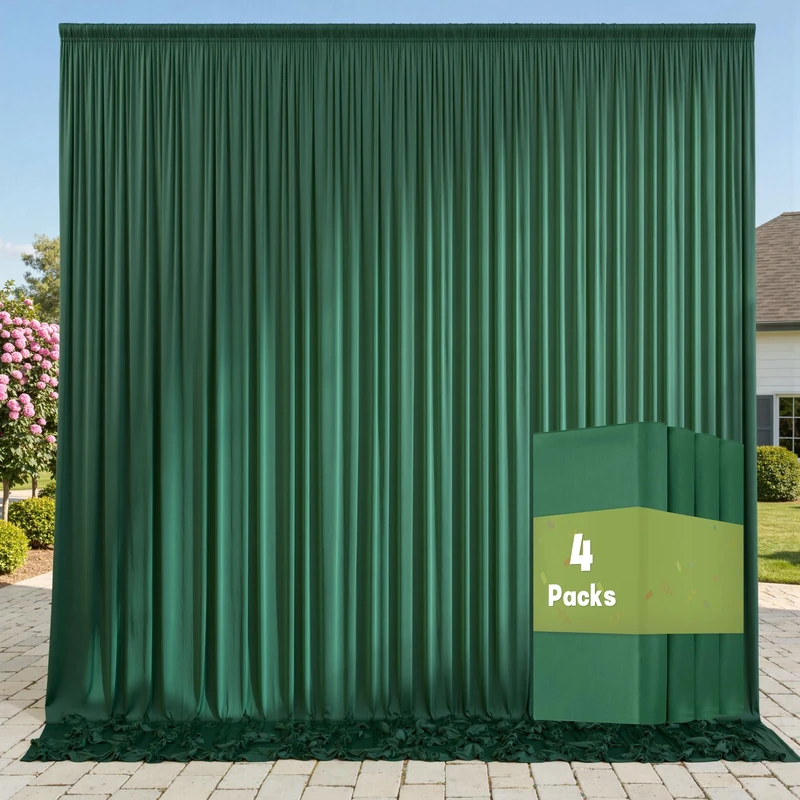 20ft x 10ft Wrinkle Free Hunter Green Backdrop Curtains for Parties, 4 Panels 5x10ft Polyester Green Photo Backdrop Drapes for Wedding Party Jungle Birthday Photography Background