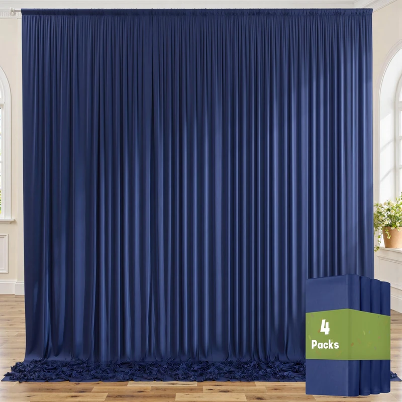 20ftx10ft Wrinkle Free Navy Blue Backdrop Curtains for Parties, 4 Panels 5x10ft Silky Polyester Photo Backdrop Drapes for Wedding Birthday Graduation Photography Background Stand