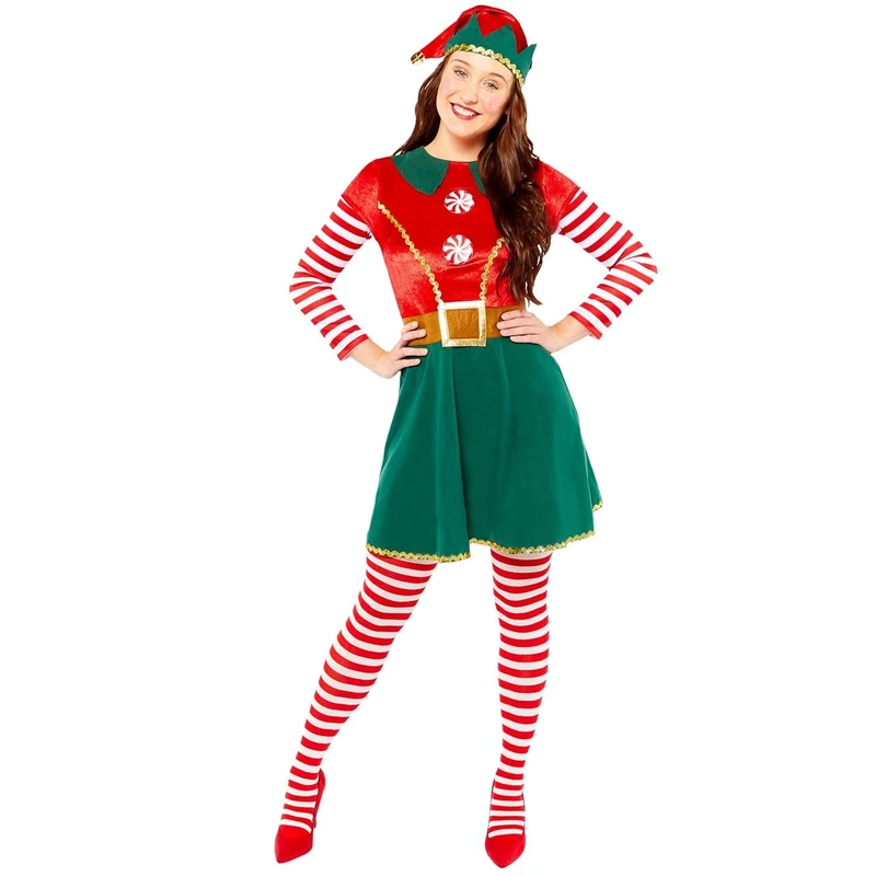 amscan Adult Elf Lady Fancy Dress Christmas Costume (UK Dress 6-8), Green
