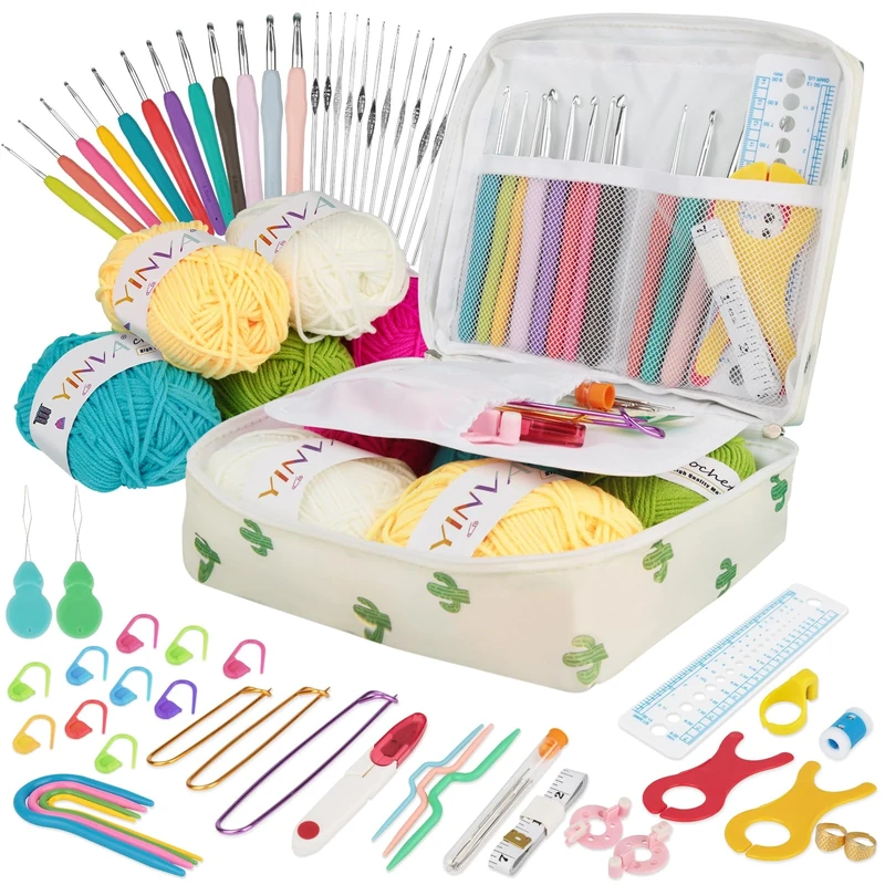 YINVA Crochet Kit - 24 Metal Hooks, 111 Accessories, Ergonomic Case