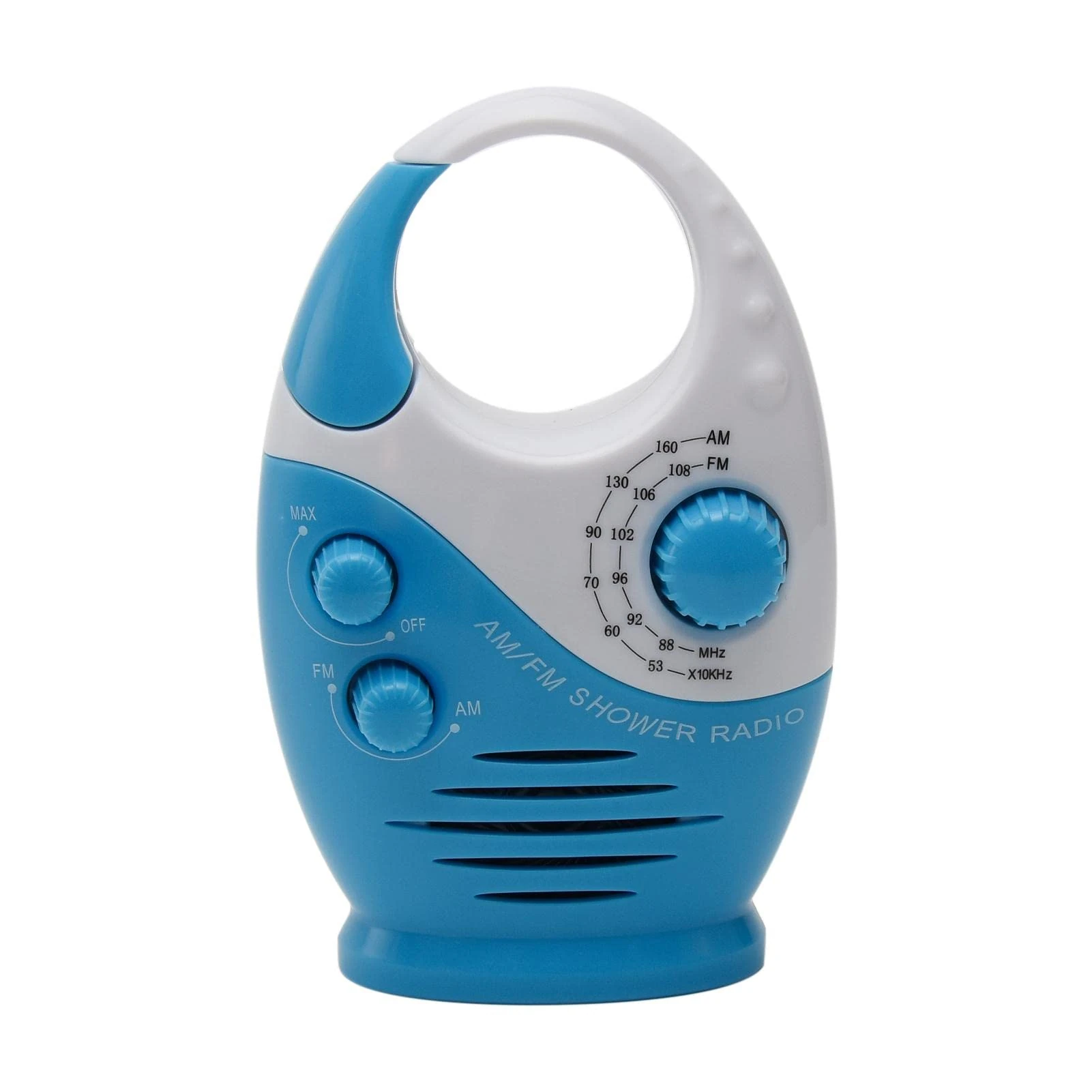 Jiakalamo Shower Radio, Splash-Proof AM/FM Portable Waterproof Hanging Radio with Top Handle (White and Blue)