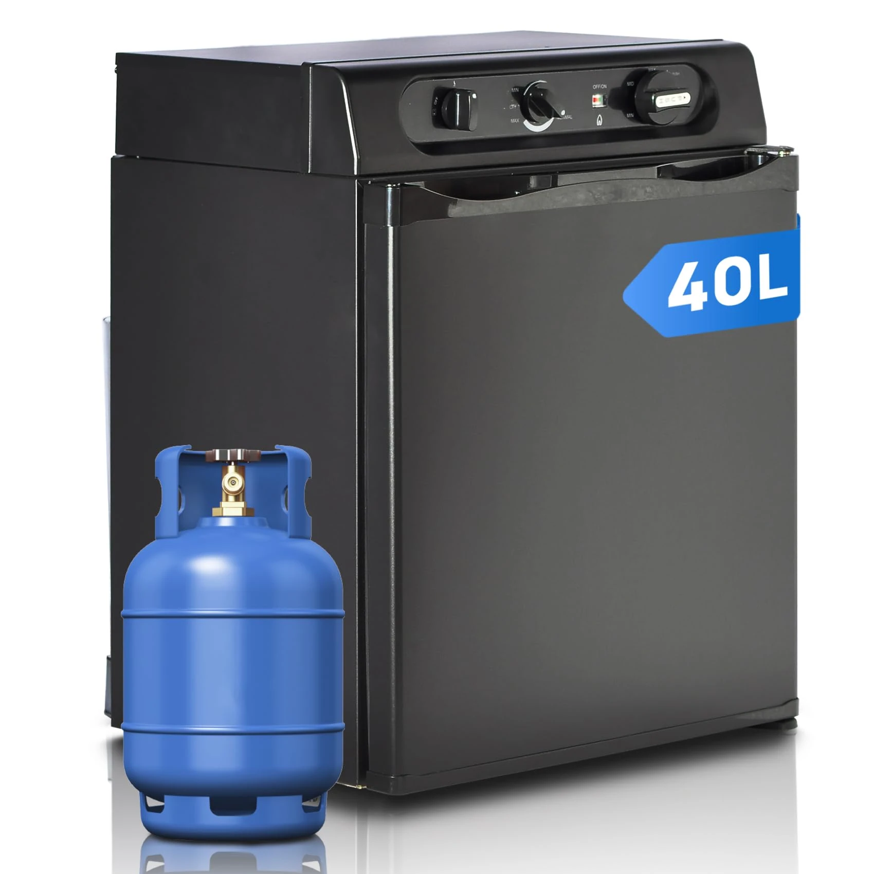 Techomey Gas Fridge 40L, 3 Way Fridge Camping12V 240V, Gas Refrigerator Camping for Campervan, Motorhome, RV, Caravan, Cabin, Quiet, Black