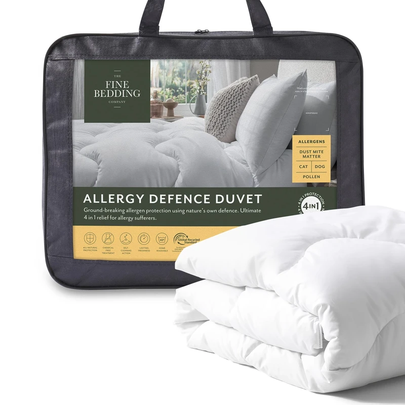 The Fine Bedding Company Allergy Defence King Size Duvet 4.5 Tog – Lightweight Winter Duvet with HeiQ Allergen Tech, Active Anti-Allergy and Washable, Hotel Quality Quilt – King Bed Size