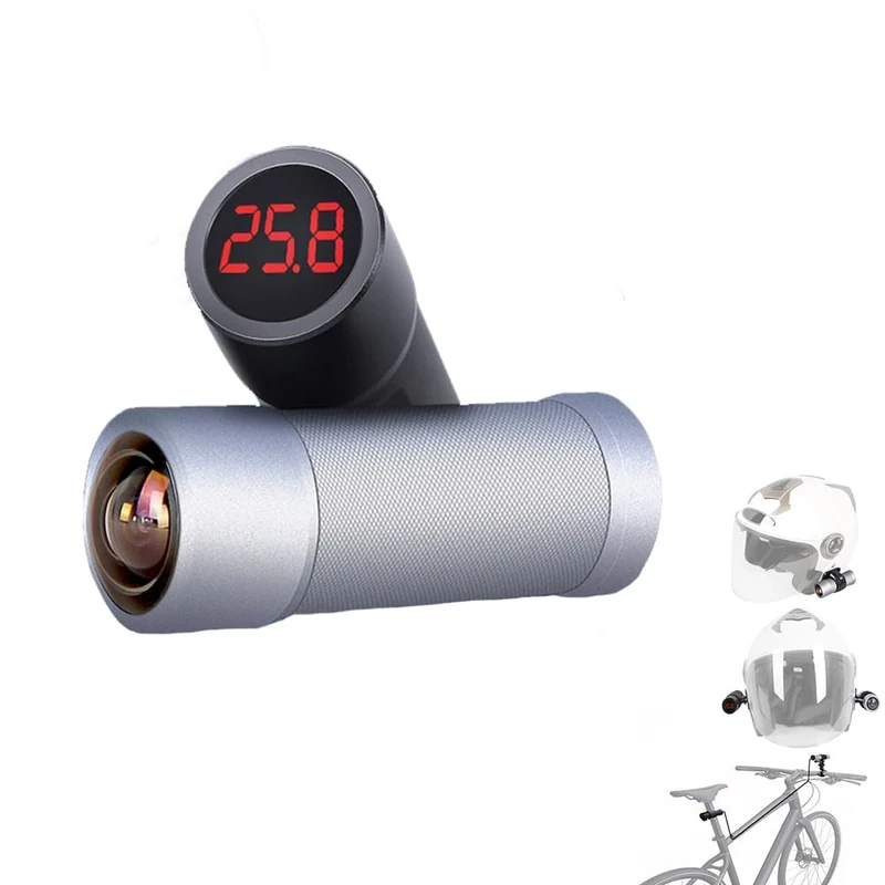 VSYSTO WiFi Bicycle Camera with Temperature Display, 4K Waterproof WDR 170 Degree Wide Angle Motorcycle Bike Helmet Dash Cam Action Camera, Loop Recording, G-sensor