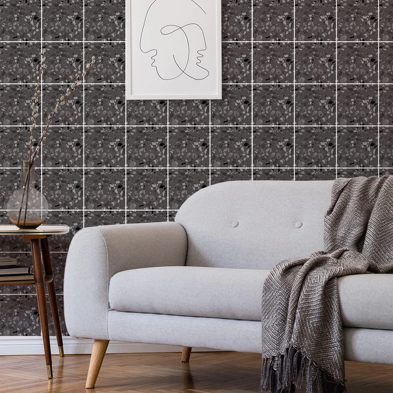 Ambiance Sticker Self-Adhesive Decorative Wall Decal Cement Tile for Bathroom and Kitchen Guilina- Pack of 30 Stickers of 20 x 20 cm