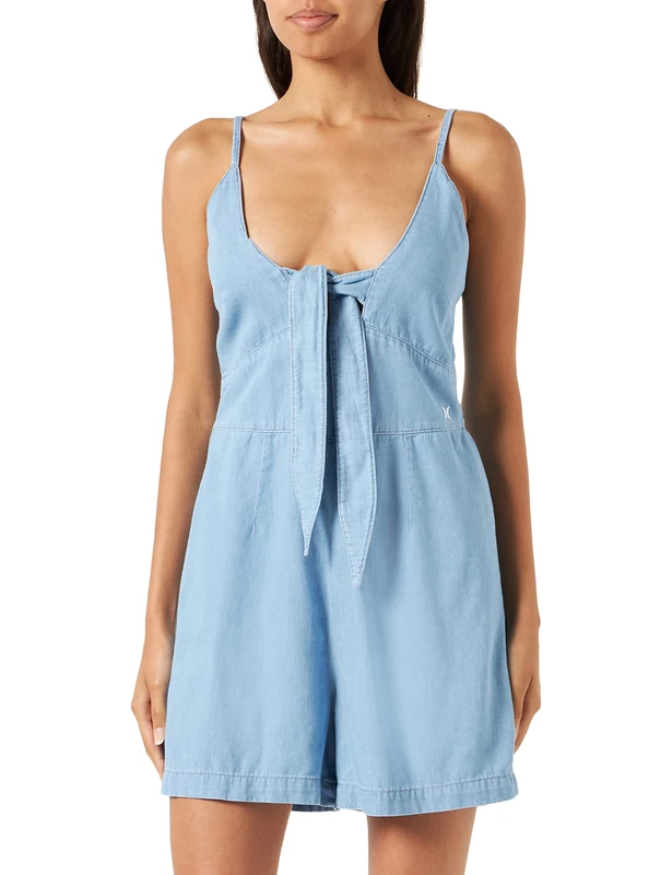Hurley Women's W Oceancare Chambray Mini Romper Break, Light Denim22, M