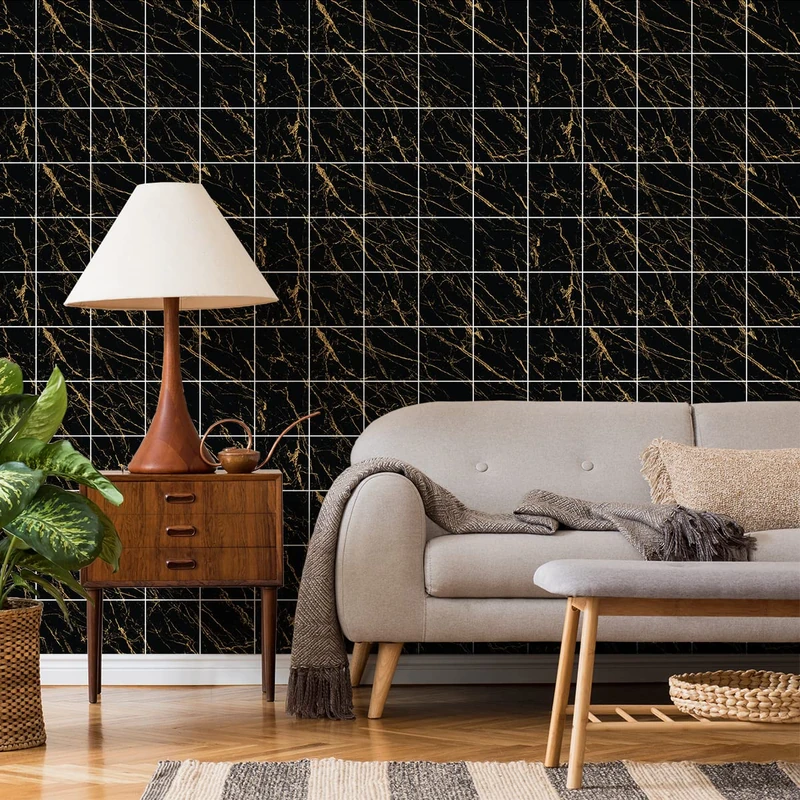 Ambiance Sticker Self-Adhesive Decorative Wall Decal Cement Tile for Bathroom and Kitchen Mabré Noir de Florence- Pack of 60 Stickers of 15 x 15 cm