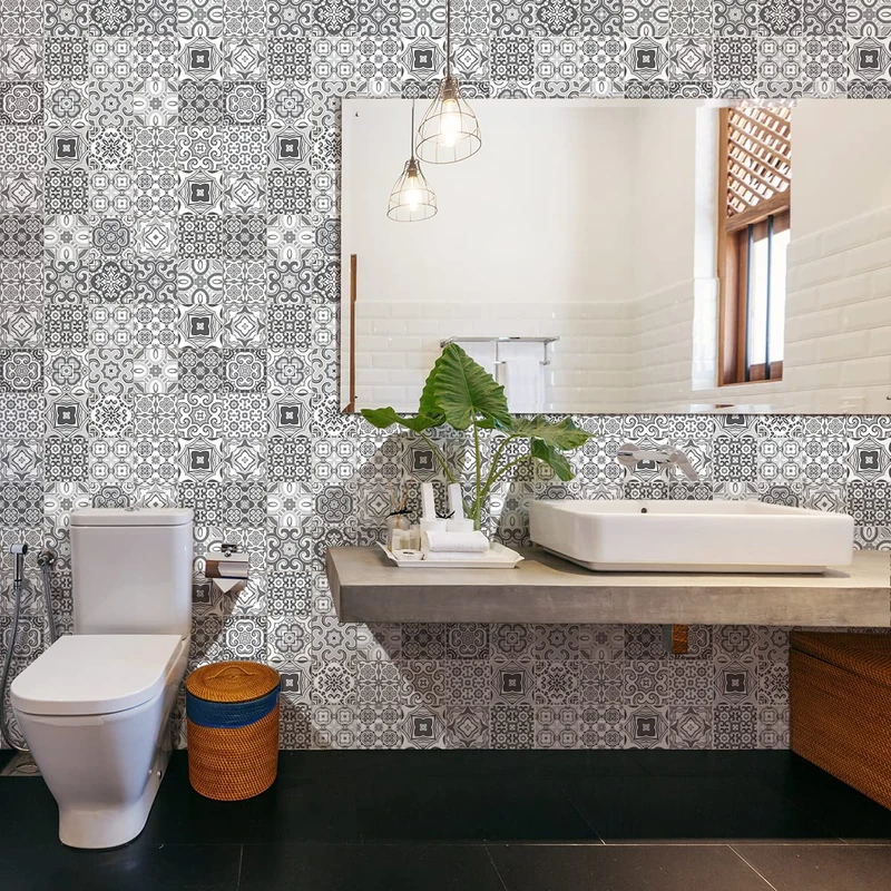 Ambiance Sticker Self-Adhesive Decorative Wall Decal Cement Tile for Bathroom and Kitchen Lolitinia - Pack of 60 Stickers of 15 x 15 cm
