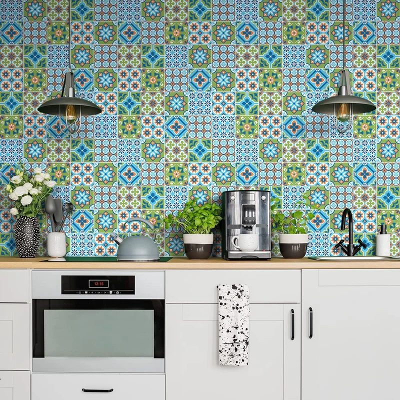 Ambiance Sticker Self-Adhesive Decorative Wall Decal Cement Tile for Bathroom and Kitchen Gezepa - Pack of 60 Stickers of 15 x 15 cm