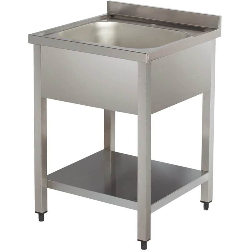 Stalwart DA-VS86BS Commercial Sink Stainless Steel 1 Bowl Bottom Shelf Splashback 800mm Depth 600mm