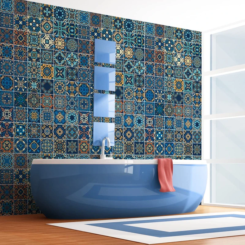 Ambiance Sticker Self-Adhesive Decorative Wall Decal Cement Tile for Bathroom and Kitchen Ceciliano - Pack of 60 Stickers of 15 x 15 cm