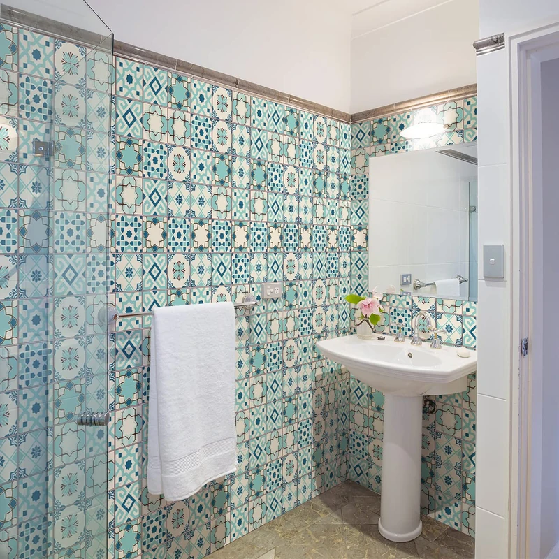 Ambiance Sticker Self-Adhesive Decorative Wall Decal Cement Tile for Bathroom and Kitchen Vinciano - Pack of 60 Stickers of 15 x 15 cm