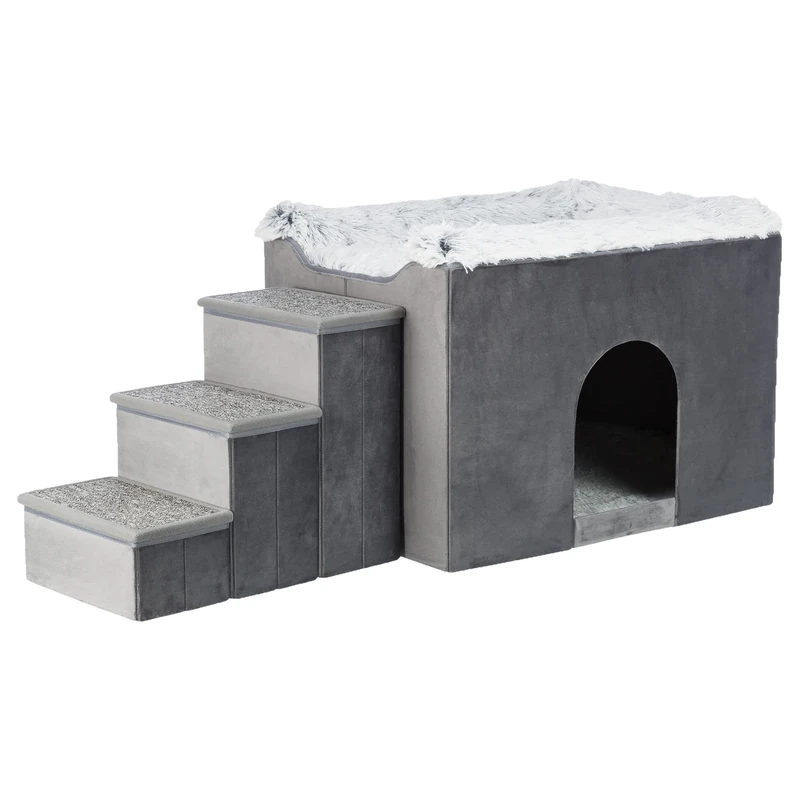 TRIXIE Cave Harvey with stairs, 135 × 47 × 50 cm, grey/white-black