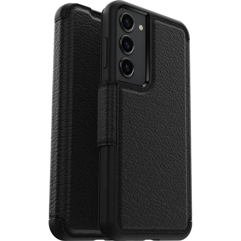 OtterBox Strada Case for Samsung Galaxy S23+, Shockproof, Drop proof, Premium Leather Protective Folio with Two Card Holders, 3x Tested to Military Standard, Black