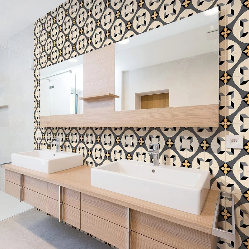 Ambiance Sticker Self-Adhesive Decorative Wall Decal Cement Tile for Bathroom and Kitchen Cyriliia - Pack of 60 Stickers of 15 x 15 cm