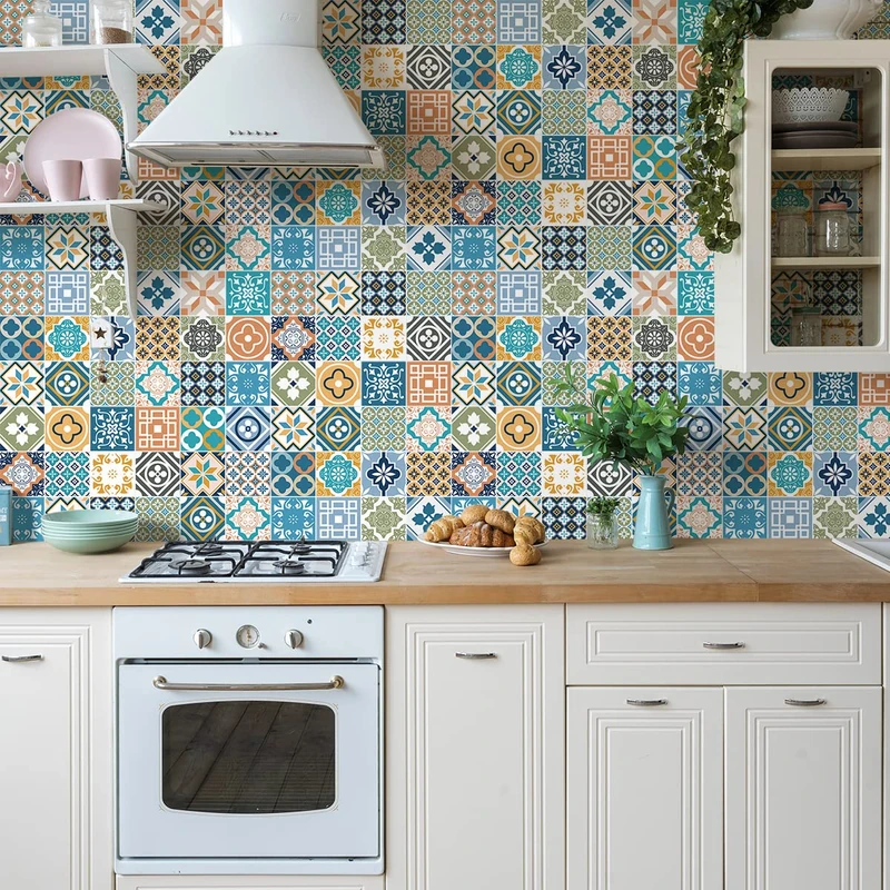 Ambiance Sticker Self-Adhesive Decorative Wall Decal Cement Tile for Bathroom and Kitchen Pianicio- Pack of 60 Stickers of 15 x 15 cm