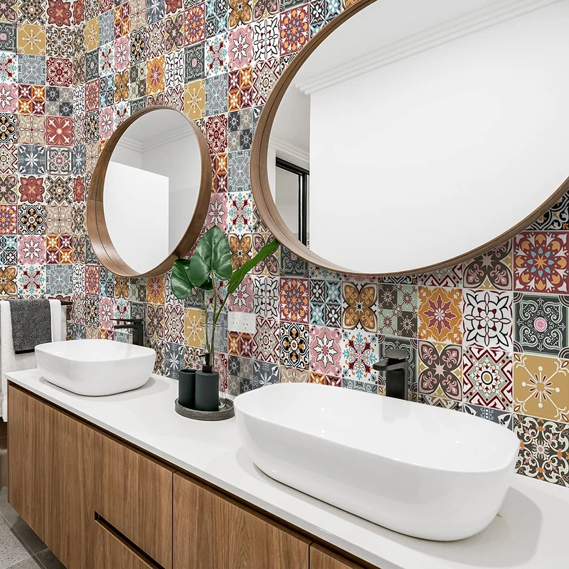Ambiance Sticker Self-Adhesive Decorative Wall Decal Cement Tile for Bathroom and Kitchen Thoviga- Pack of 60 Stickers of 15 x 15 cm