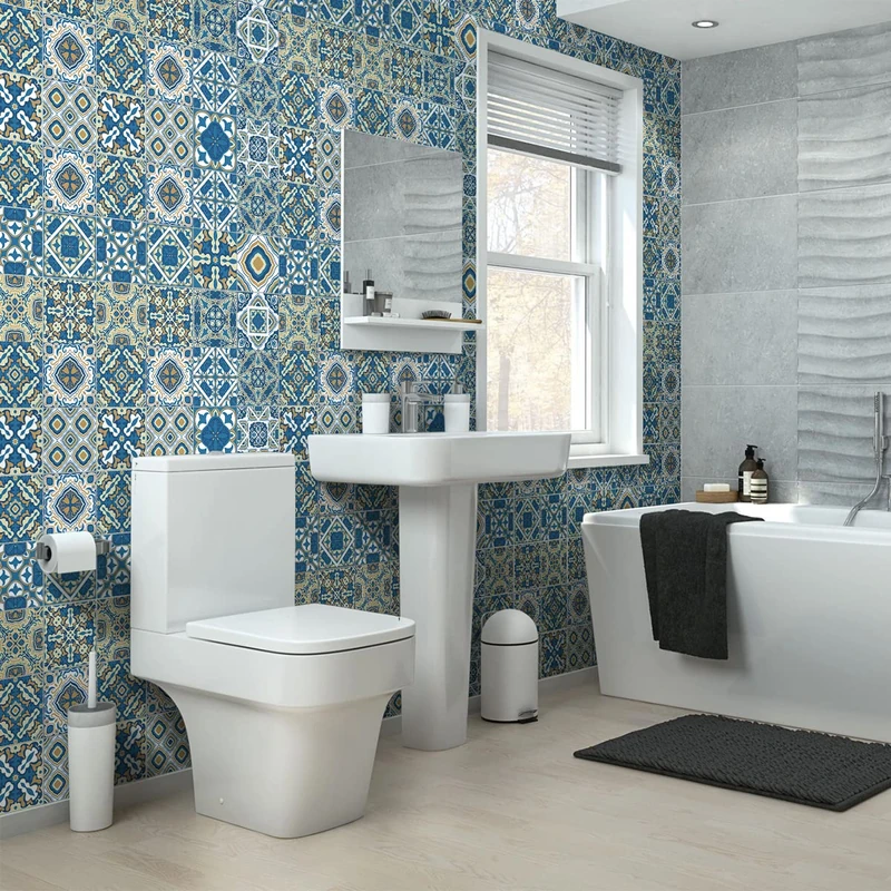Ambiance Sticker Self-Adhesive Decorative Wall Decal Cement Tile for Bathroom and Kitchen Lido - Pack of 60 Stickers of 15 x 15 cm