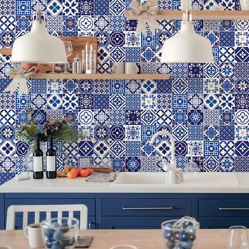 Ambiance Sticker Self-Adhesive Decorative Wall Decal Cement Tile for Bathroom and Kitchen Satio- Pack of 60 Stickers of 15 x 15 cm