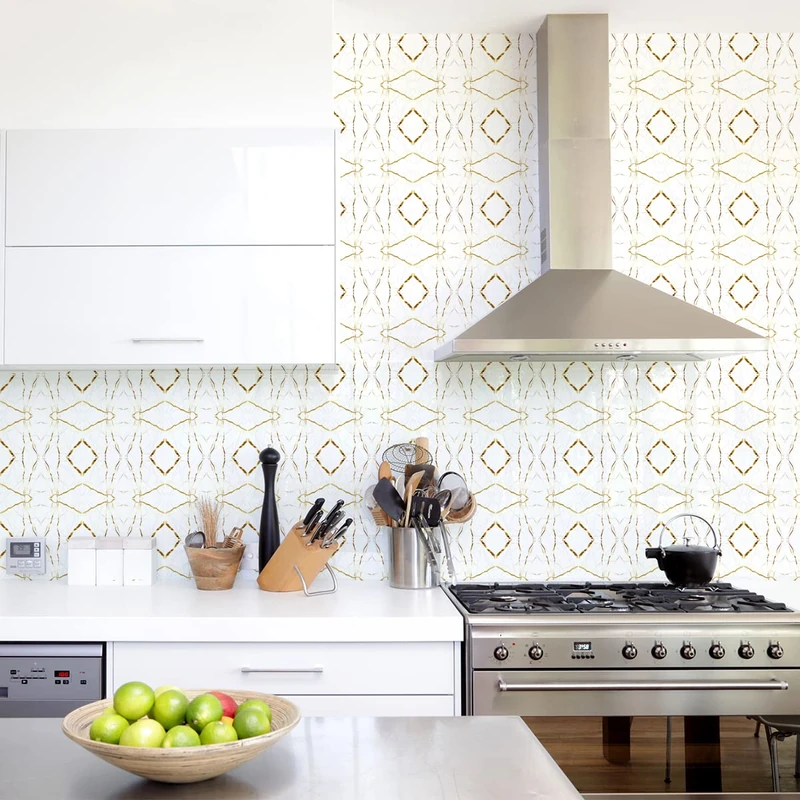 Ambiance Sticker Self-Adhesive Decorative Wall Decal Cement Tile for Bathroom and Kitchen Nuance Mabré et Doré - Pack of 60 Stickers of 15 x 15 cm - Image 1