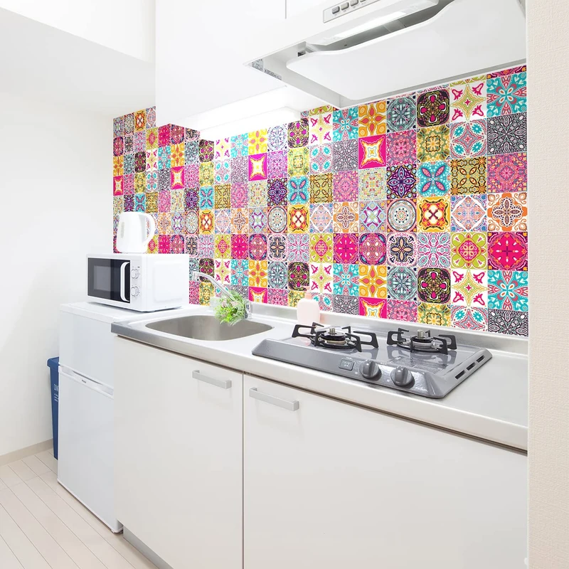 Ambiance Sticker Self-Adhesive Decorative Wall Decal Cement Tile for Bathroom and Kitchen Amarilis - Pack of 60 Stickers of 15 x 15 cm