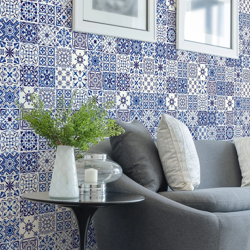 Ambiance Sticker Self-Adhesive Decorative Wall Decal Cement Tile for Bathroom and Kitchen Greccio- Pack of 60 Stickers of 15 x 15 cm