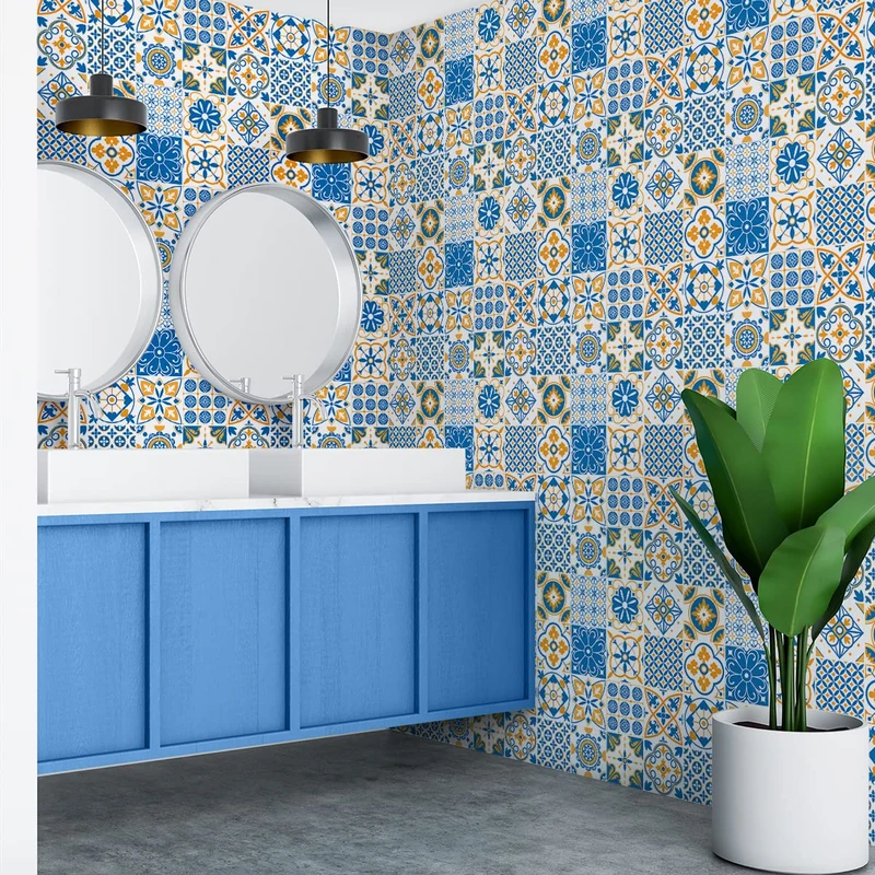 Ambiance Sticker Self-Adhesive Decorative Wall Decal Cement Tile for Bathroom and Kitchen Maurizia- Pack of 60 Stickers of 15 x 15 cm