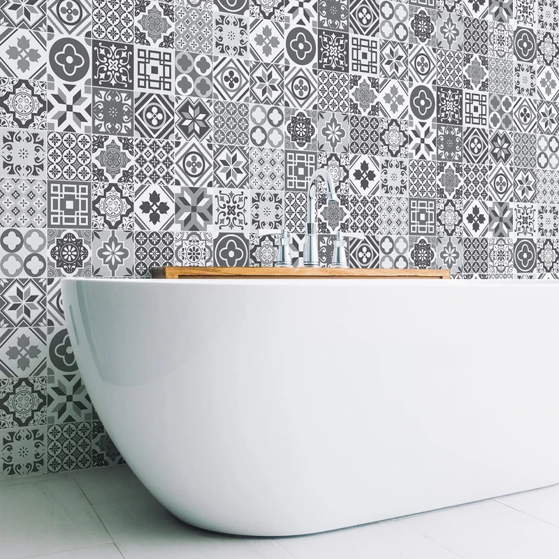 Ambiance Sticker Self-Adhesive Decorative Wall Decal Cement Tile for Bathroom and Kitchen Victoriah- Pack of 60 Stickers of 15 x 15 cm