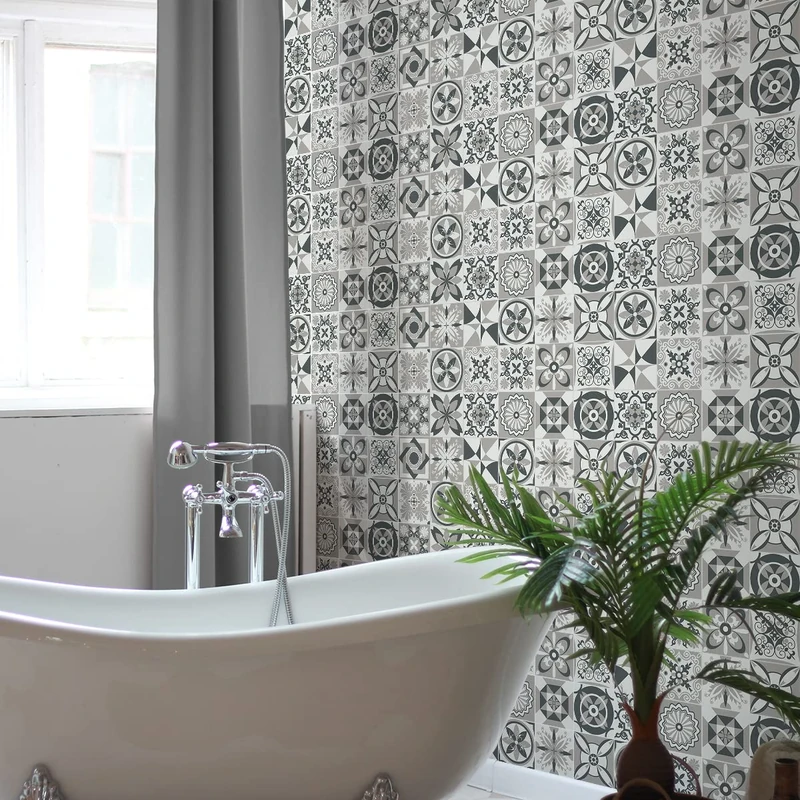 Ambiance Sticker Self-Adhesive Decorative Wall Decal Cement Tile for Bathroom and Kitchen Arnitiona - Pack of 60 Stickers of 15 x 15 cm
