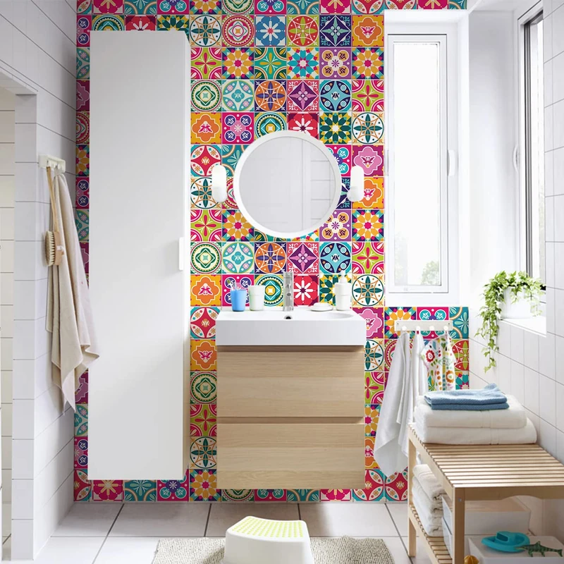 Ambiance Sticker Self-Adhesive Decorative Wall Decal Cement Tile for Bathroom and Kitchen Ana Clara - Pack of 60 Stickers of 15 x 15 cm