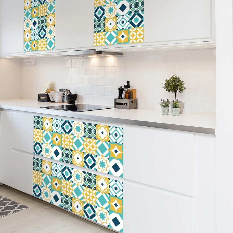 Ambiance Sticker Self-Adhesive Decorative Wall Decal Cement Tile for Bathroom and Kitchen Gaztea - Pack of 60 Stickers of 15 x 15 cm
