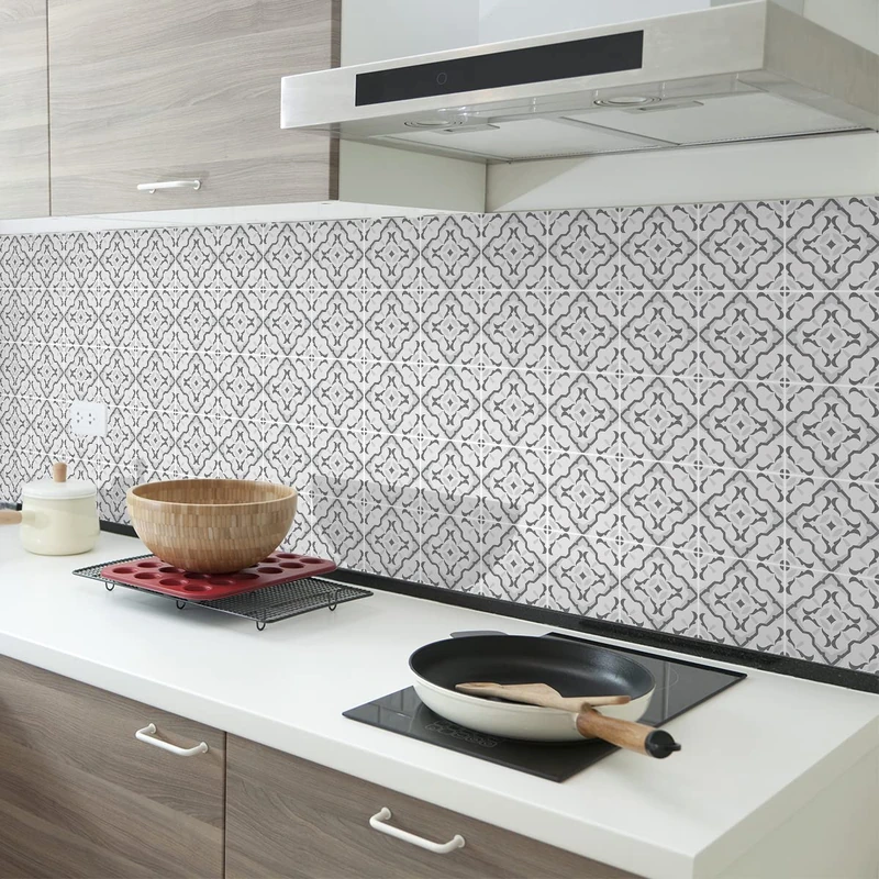 Ambiance Sticker Self-Adhesive Decorative Wall Decal Cement Tile for Bathroom and Kitchen Bethania - Pack of 60 Stickers of 15 x 15 cm