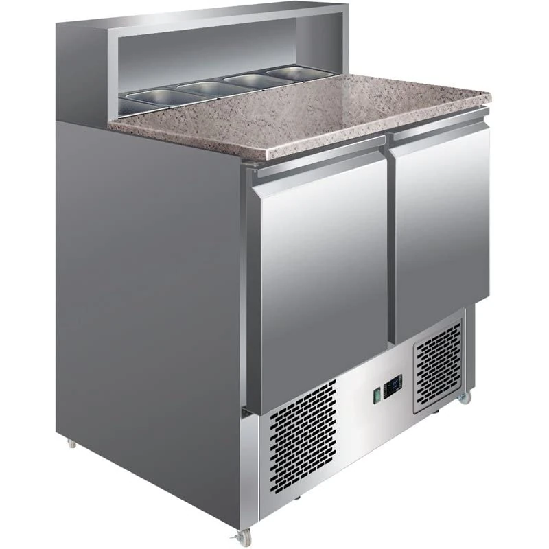 Stalwart DA-THPS900 Pizza Prep Table, 2 Doors, Stainless Steel Pizza top, 5xGN1/6, 700mm Depth