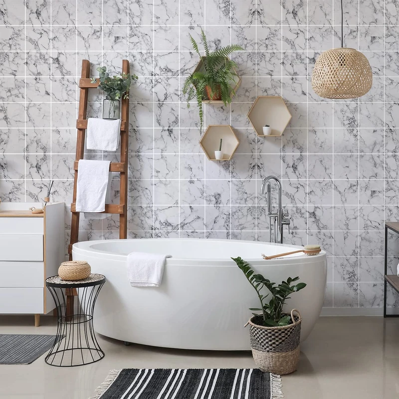 Ambiance Sticker Self-Adhesive Decorative Wall Decal Cement Tile for Bathroom and Kitchen Mabré de Buenos Aires- Pack of 60 Stickers of 15 x 15 cm