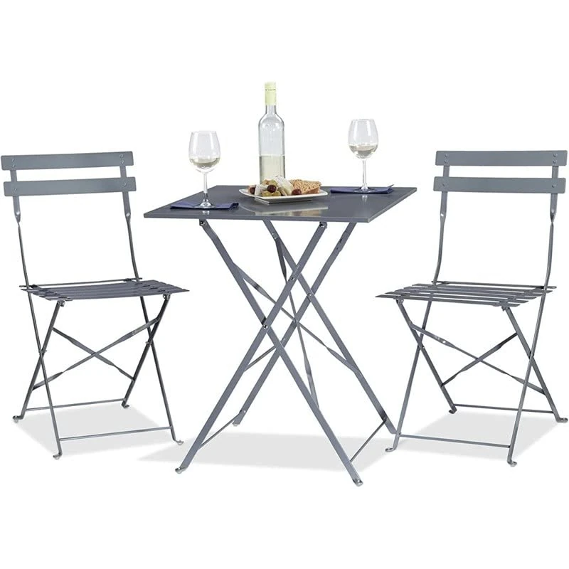 Stalwart DA-WW178GREY Folding Bisto Set Table 2 Chairs Grey