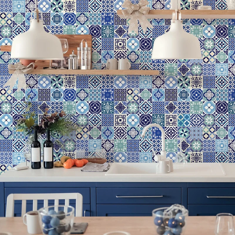 Ambiance Sticker Self-Adhesive Decorative Wall Decal Cement Tile for Bathroom and Kitchen Cindito - Pack of 60 Stickers of 15 x 15 cm