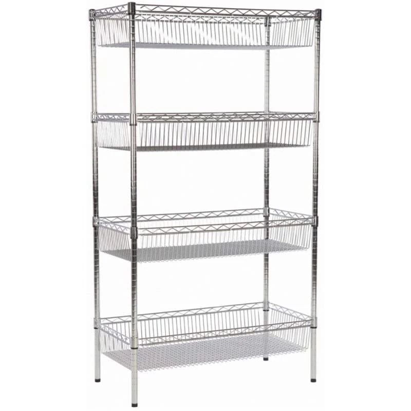 Stalwart DA-WBA9045180A4C Commercial Wire Basket Shelving Unit 4 Tier 400kg 900x450x1800mm Chrome Wire
