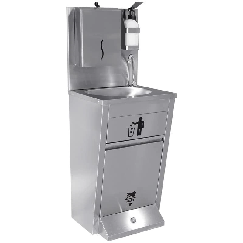 Stalwart DA-A Stainless Steel Handwash Station with Waste Basket, Napkin Dispenser and Soap Dispenser Holder, Foot Operated, 1350mm Height