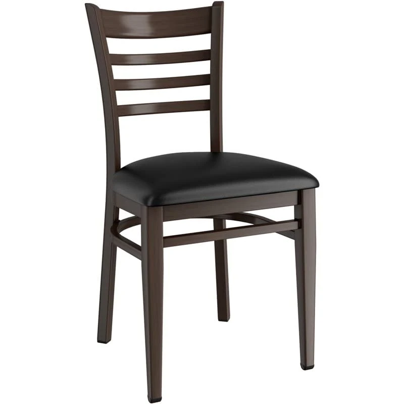 Stalwart DA-GSW0005BLACKCUSHION Walnut Wood Chair with Black Vinyl Cushion Seat