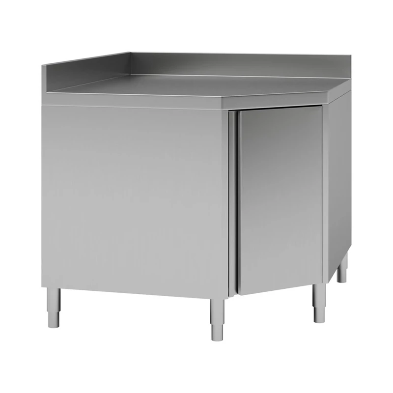 Commercial Worktop Floor Cupboard Corner Unit Hinged Door Stainless Steel Sides 700mm Upstand DA-THESR107A
