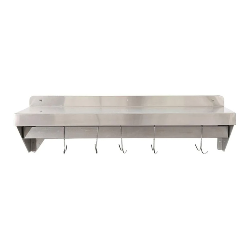 Stalwart DA-WHPR123025 Wall Shelf with Pot Rack 12 Hooks Stainless Steel 1200x300x254mm