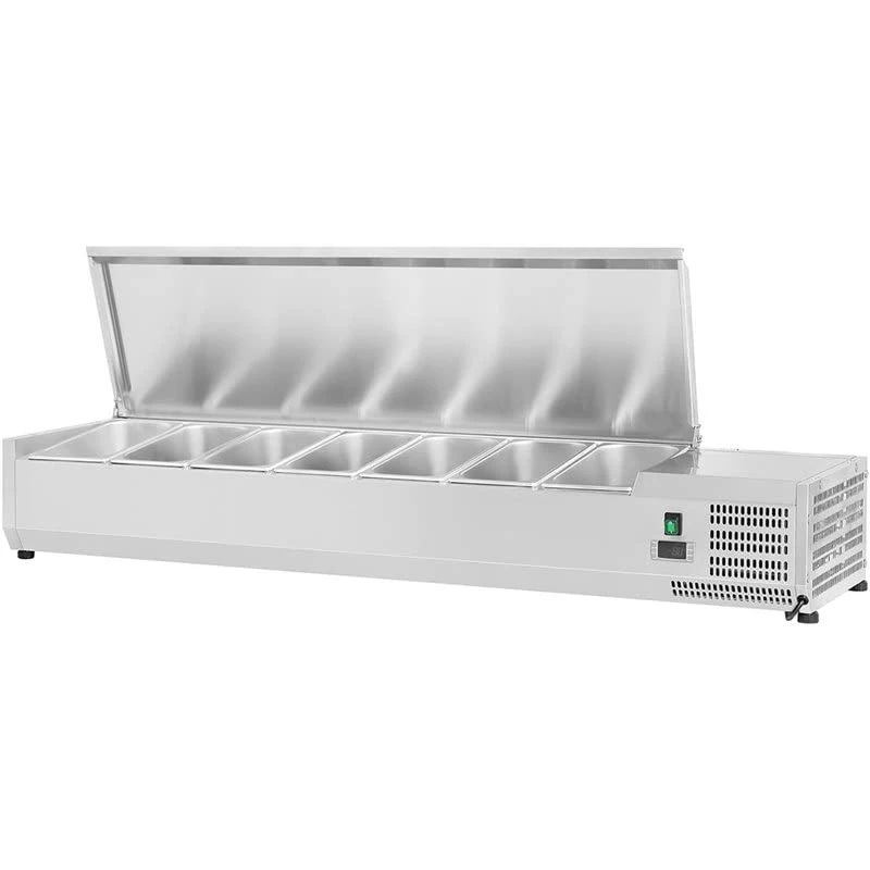 Adexa EA15 Refrigerated Servery Prep Top with Stainless Steel Lid, 1500mm x 330mm, 7 x GN1/4