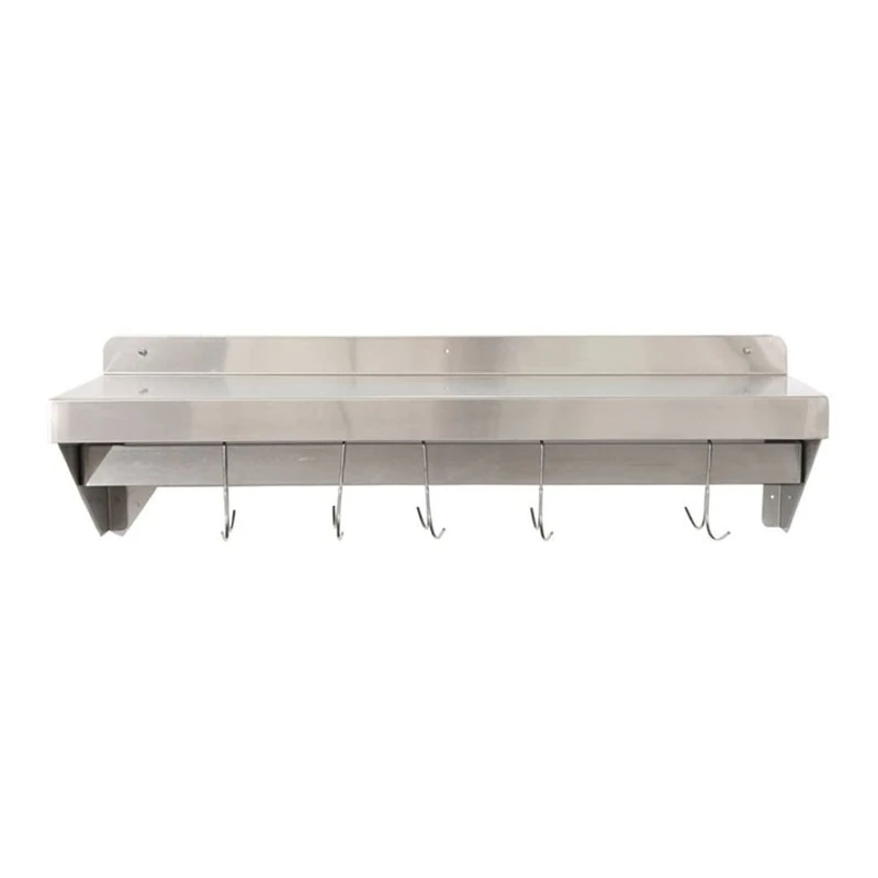 Stalwart DA-WHPR183025 Wall Shelf with Pot Rack 18 Hooks Stainless Steel 1800x300x254mm