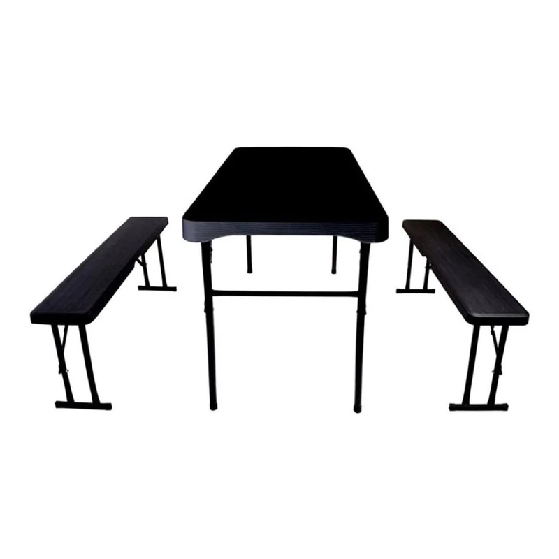 Stalwart DA-HQM108 Folding Wood Grain Beer and Picnic Table with Benches Plastic