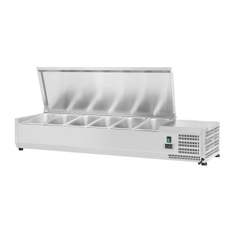Adexa EA14 Refrigerated Servery Prep Top with Stainless Steel Lid, 1400mm x 330mm, 6 x GN1/4