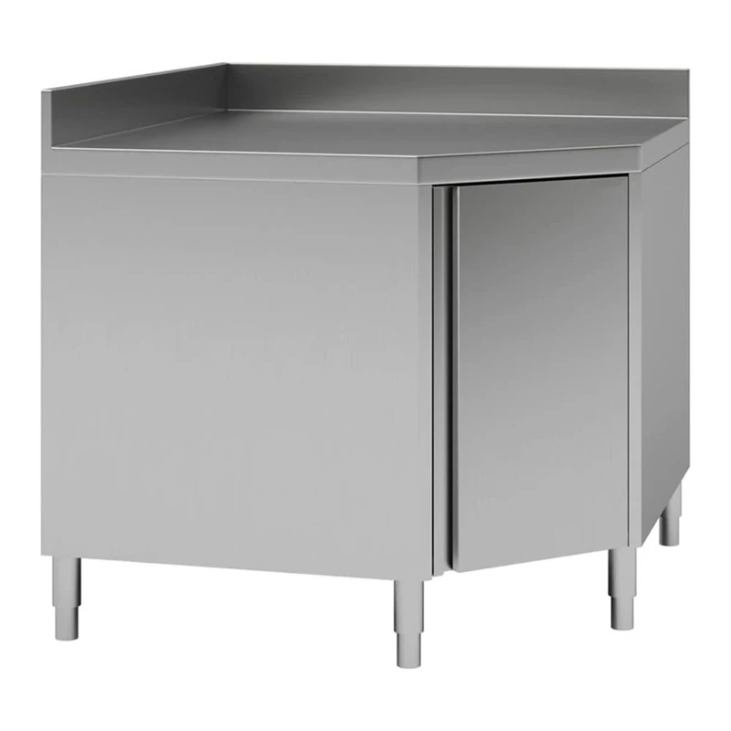 Commercial Worktop Floor Cupboard Corner Unit Hinged Door Stainless Steel Sides 600mm Upstand DA-THESR106A