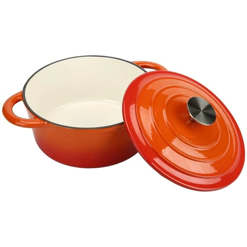 Stalwart DA-A24DQO Enameled Cast Iron Casserole Dish Round Orange 24cm 5.2 litres