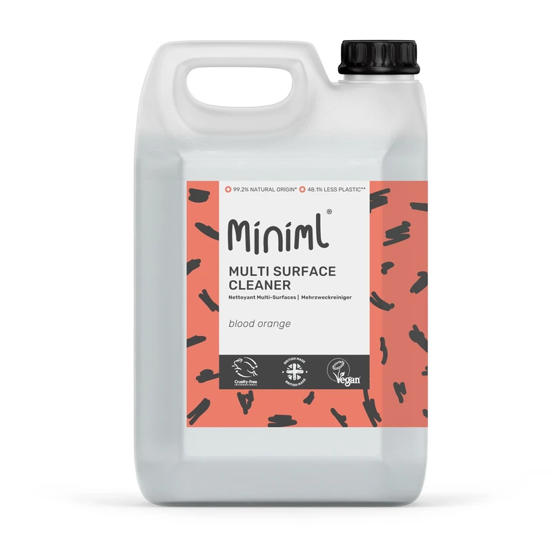 Miniml Eco Multi Surface Cleaner General Purpose Spray 5L Refill – Blood Orange Scented for Cleaning All Surfaces Floors Walls Glass Kitchen Bathroom - Natural Plant Based Vegan Formula & Cruelty Free