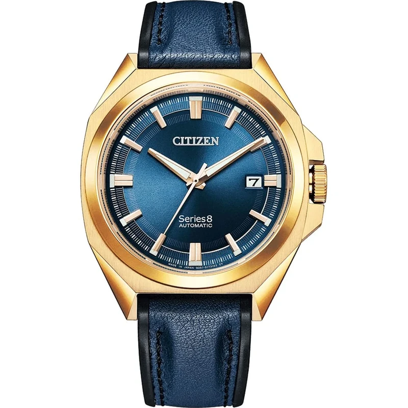 Citizen Men's Series 8 Automatic Watch NB6012-18L, Blue Dial with Rose Gold Case, Leather Strap, Water Resistant to 100 Meters, 2 Years Warranty